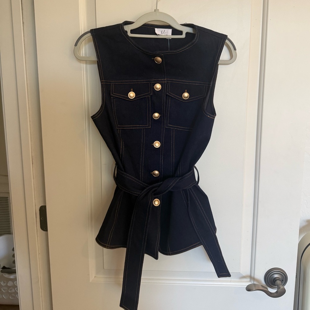 Sleeveless Denim Vest with Gold Buttons